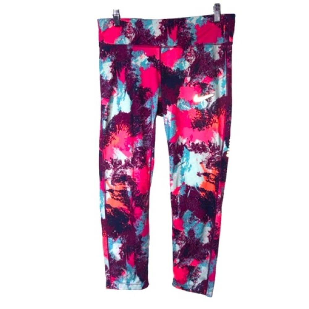Nike Dry Fit Leggings Calf Length L Multicoloured Waistband Tie